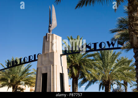 Il centro storico di entrata segno a Boulder City, Nevada USA Foto Stock