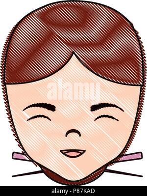 Donna asiatica face icona su sfondo bianco, illustrazione vettoriale Illustrazione Vettoriale