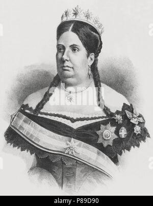 Isabel II (1830-1904), reina de España. Grabado de 1880. Foto Stock