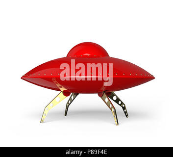 Flying Saucer isolato rosso su sfondo bianco. Foto Stock