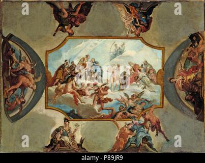 Riverenza a Johann Wilhelm, Elettore Palatino. Design per un soffitto dipinto per Bensberg Castello. Museo: Museum Kunstpalast, Düsseldorf. Foto Stock