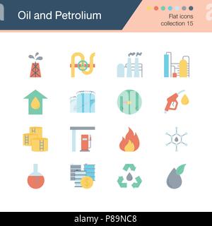Olio e icone di petrolio. Design piatto 15 di raccolta. Per la presentazione, la progettazione grafica, l'applicazione mobile, web design, infographics. Illustratio vettore Illustrazione Vettoriale