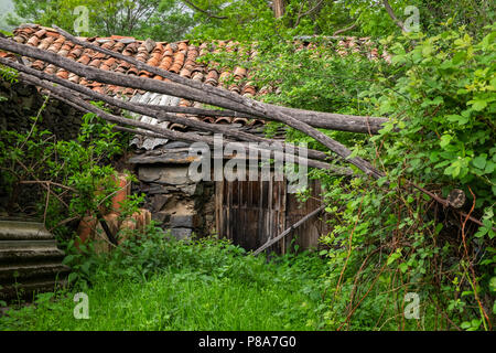 Antica fattoria di edifici e fienili, Liebro dei Pirenei catalani, Spagna Foto Stock