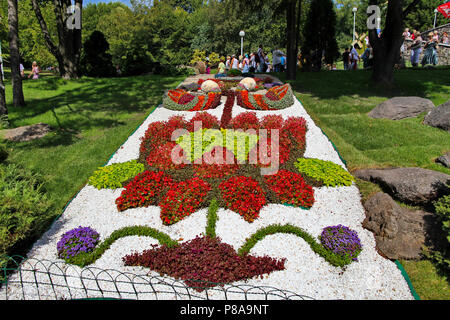 Una bella composizione di fiori su un verde pendio realizzato nella forma di una tela bianca con un disegno ricamato. . Per il vostro design Foto Stock