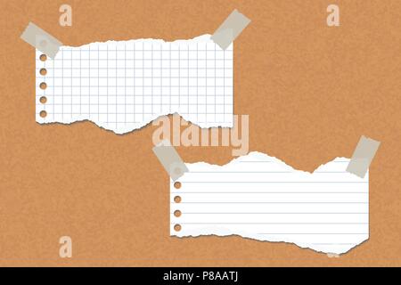 Due strappata rivestite e carte quadrate attaccato con nastro adesivo a una bacheca di sughero - vettore Illustrazione Vettoriale