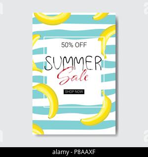 Estate vendita banana lettering design badge etichetta shopping di stagione per il logo templates invito biglietto di auguri poster e stampe in verticale Illustrazione Vettoriale