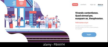 Donna Uomo in attesa treno stazione ferroviaria di passeggeri della metropolitana piatto interno banner spazio di copia Illustrazione Vettoriale