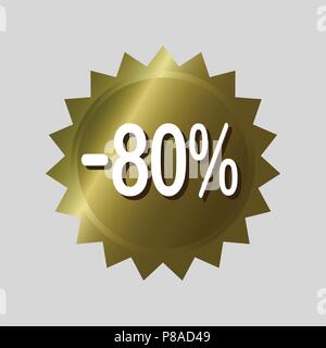 Prezzo di etichetta, '80% off' adesivo di sconto. Golden vettore design etichetta su sfondo isolato. Illustrazione Vettoriale