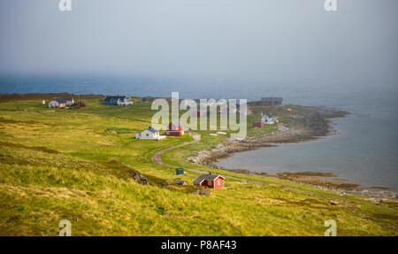 Norvegia case tradizionali sul fiordo, scenic in estate Foto Stock