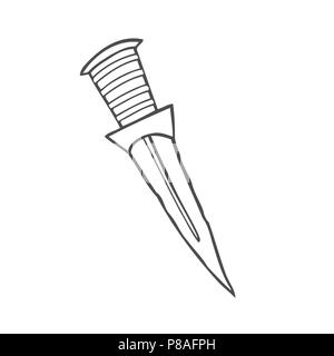 Immagine di contorno di pugnale. Illustrazione di vettore isolato su sfondo bianco per la creazione di disegni di tatuaggi, stampa su T-shirt e altri elementi. Illustrazione Vettoriale