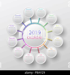 Vector 2019 calendario modello Illustrazione Vettoriale
