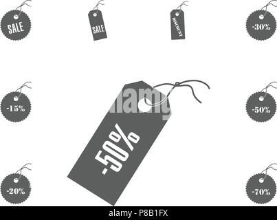50 vendita icona. Vendita e lo sconto illustrazione vettoriale set di icone Illustrazione Vettoriale