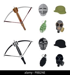 Crossbow, casco medievale, soldato casco, bombe a mano. Armi set di icone di raccolta in cartoon,nero stile simbolo vettore illustrazione stock . Illustrazione Vettoriale