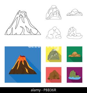 Massi, una montagna tondeggiante, rocce in mare. Montagne di diversi set di icone di raccolta in profilo,stile piatto simbolo vettore illustrazione stock . Illustrazione Vettoriale