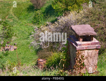 Vista da una collina alla Hobbiton Movie set, NZ Foto Stock