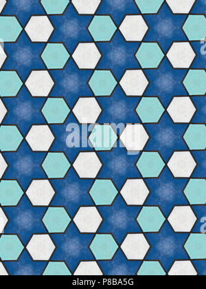 Stelle blu e da esagoni textured pattern. Abstract sfondo geometrico. Foto Stock