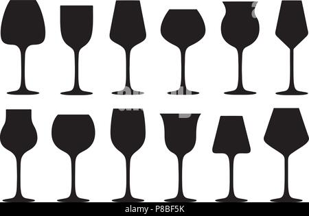 Insieme di diversi bicchieri di vino isolato su bianco Illustrazione Vettoriale
