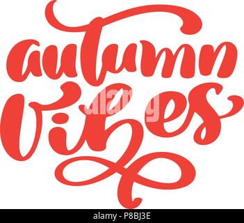 Autunno vibes scritte a mano una frase su orange illustrazione vettoriale t-shirt o cartolina print design, vettore testo calligrafia modelli di design, isolati su sfondo bianco Illustrazione Vettoriale