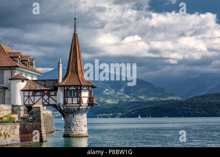 Il castello di Oberhofen, Oberhofen am Thunersee, cantone di Berna, Svizzera Foto Stock