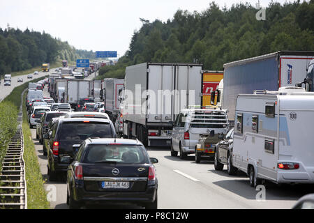 Bad Klosterlausnitz, Germania, ingorghi di traffico sulla A9 verso sud Foto Stock