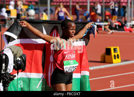 Tampere, Finlandia. 10 Luglio, 2018. Beatrice Chebet dal Kenya aggiudicarsi il primo oro in 5000m a la IAAF Campionati del mondo U20 a Tampere, in Finlandia il 10 luglio 2018. Credito: Denys Kuvaiev /Alamy Live News Credito: Denys Kuvaiev/Alamy Live News Foto Stock