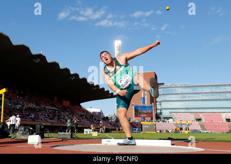 Tampere, Finlandia. 10 Luglio, 2018. Kyle Blignaut del Sud Africa compete durante l'Uomo ucciso mettere in finale alla IAAF 2018 Campionati del mondo U20 a Tampere, in Finlandia, il 10 luglio 2018. Credito: Matti Matikainen/Xinhua/Alamy Live News Foto Stock