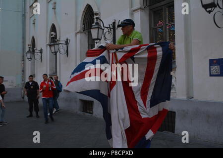 Mosca, Russia. Il 10 luglio 2018. FIFA World Cap 2018 Russia le strade di Mosca nei giorni del campionato di calcio sono riempiti con simboli di calcio e vari intrattenimenti di calcio. Per gli appassionati di calcio durante la partita 1/2 finali, per le strade di Mosca. Foto Stock