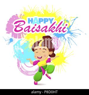 Felice baisakhi donna concetto banner, stile cartoon Illustrazione Vettoriale