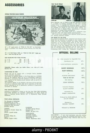 La paura è la chiave (1972) informazioni pubblicitarie, Data: 1972 Foto Stock