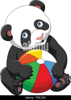 Cartoon baby panda giocando con sfera colorata Illustrazione Vettoriale
