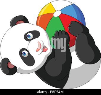 Cartoon baby panda giocando con sfera colorata Illustrazione Vettoriale