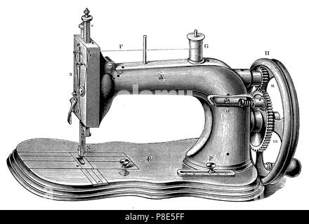 Macchina da cucire a dodici aghi di Singer. Illustrazione del 19 ° secolo.  Sfondo bianco Foto stock - Alamy