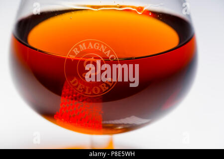 Bicchiere di armagnac. Armagnac Delord, Gers, Midi-Pirenei, Francia Europa Foto Stock