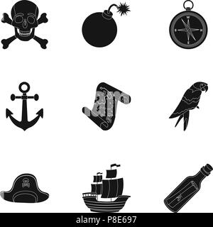 I pirati impostare le icone nel design di colore nero. Grande raccolta di pirati simbolo vettore illustrazione stock Illustrazione Vettoriale