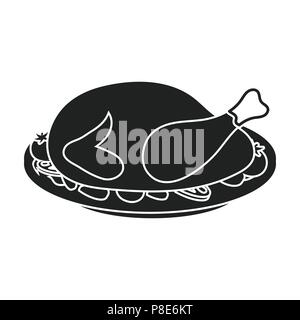 Arrosto di tacchino icona in stile neri isolati su sfondo bianco. Ringraziamento canadese giorno simbolo illustrazione vettoriale. Illustrazione Vettoriale