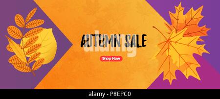 Vendita autunnale banner. Caduta acquista ora il modello di telaio con foglie Illustrazione Vettoriale