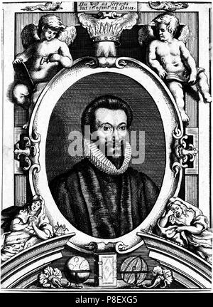 Ritratto del poeta John Donne (1572-1631). La pagina del titolo di Donne di '80 sermoni'. Museo: Collezione privata. Foto Stock