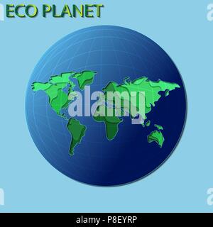 Pianeta illustrazione vettoriale. Eco mondiale, 3d terra. Gli elementi di design - planet, Globe, il verde della natura Illustrazione Vettoriale