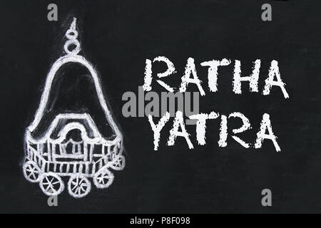 Chalk-disegnato il carro e testo del Ratha yatra. Il viaggio di andata e ritorno di Jagannath Puri Ratha Jatra è noto come Bahuda Jatra Foto Stock