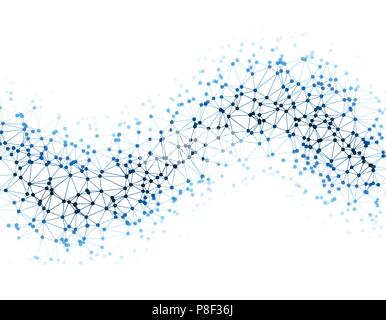 I punti sono collegati mediante linee a forma di onda. Abstract illustrazione vettoriale in tema di dati di grandi dimensioni, chimica, reti sociali. Retro bianco Illustrazione Vettoriale