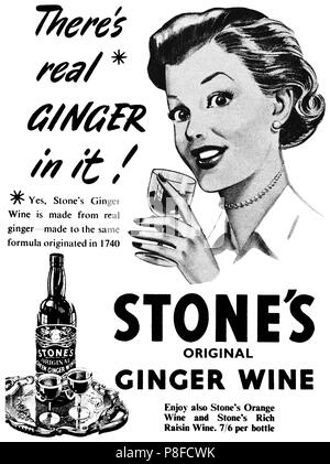 1953 British pubblicità per la pietra Originale del Vino di zenzero. Foto Stock