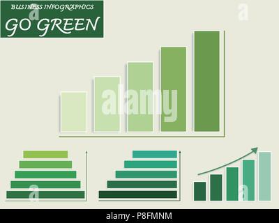 Business e Marketing Go Green concetti, Set di vettore di verde i grafici a barre e fasi di schema a piramide Infographics sfondo o schema di modello con Foto Stock