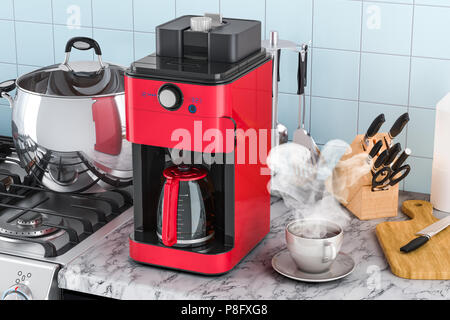 Macchina per caffè moderno o macchina per il caffè sul tavolo della cucina. Il rendering 3D Foto Stock