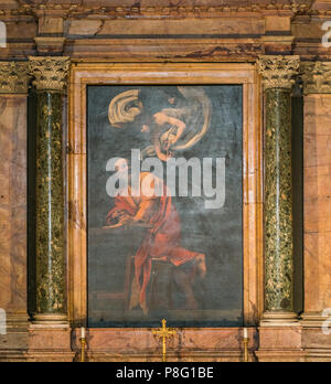 Caravaggio, "l'ispirazione di San Matteo", nella chiesa di San Luigi dei Francesi a Roma, Italia. Foto Stock