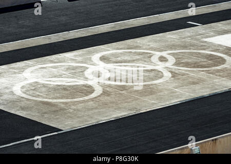 Anelli olimpici nel Stadio Panateneico Foto Stock