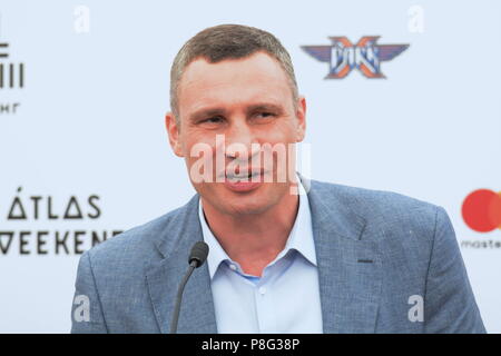 Kiev, Ucraina. 03 Luglio, 2018. Sindaco di Kiev Vitali Klitschko nel corso di una conferenza stampa in occasione dell apertura della Atlas Weekend 2018 festival musicale. Credito: Alexandr Gusev/Pacific Press/Alamy Live News Foto Stock