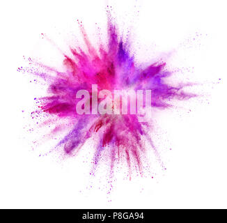 Esplosione di polvere colorata isolati su sfondo bianco Foto Stock