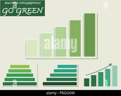 Business e Marketing Go Green concetti, Set di vettore di verde i grafici a barre e fasi di schema a piramide Infographics sfondo o schema di modello con Foto Stock