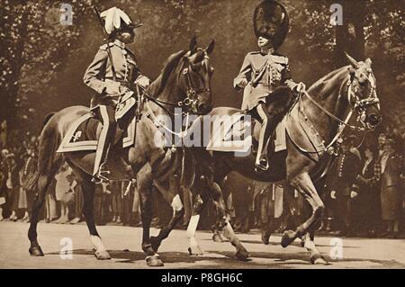 " King Edward alla testa della brigata di guardie, si trasforma, imperterriti, fare inchiesta dopo ruotano Artista: sconosciuto. Foto Stock