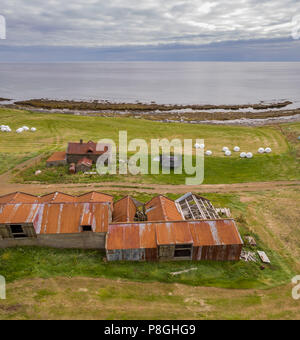 - Antenna Arnorsstadir farm, Bardastrond beach, Western Islanda Foto Stock